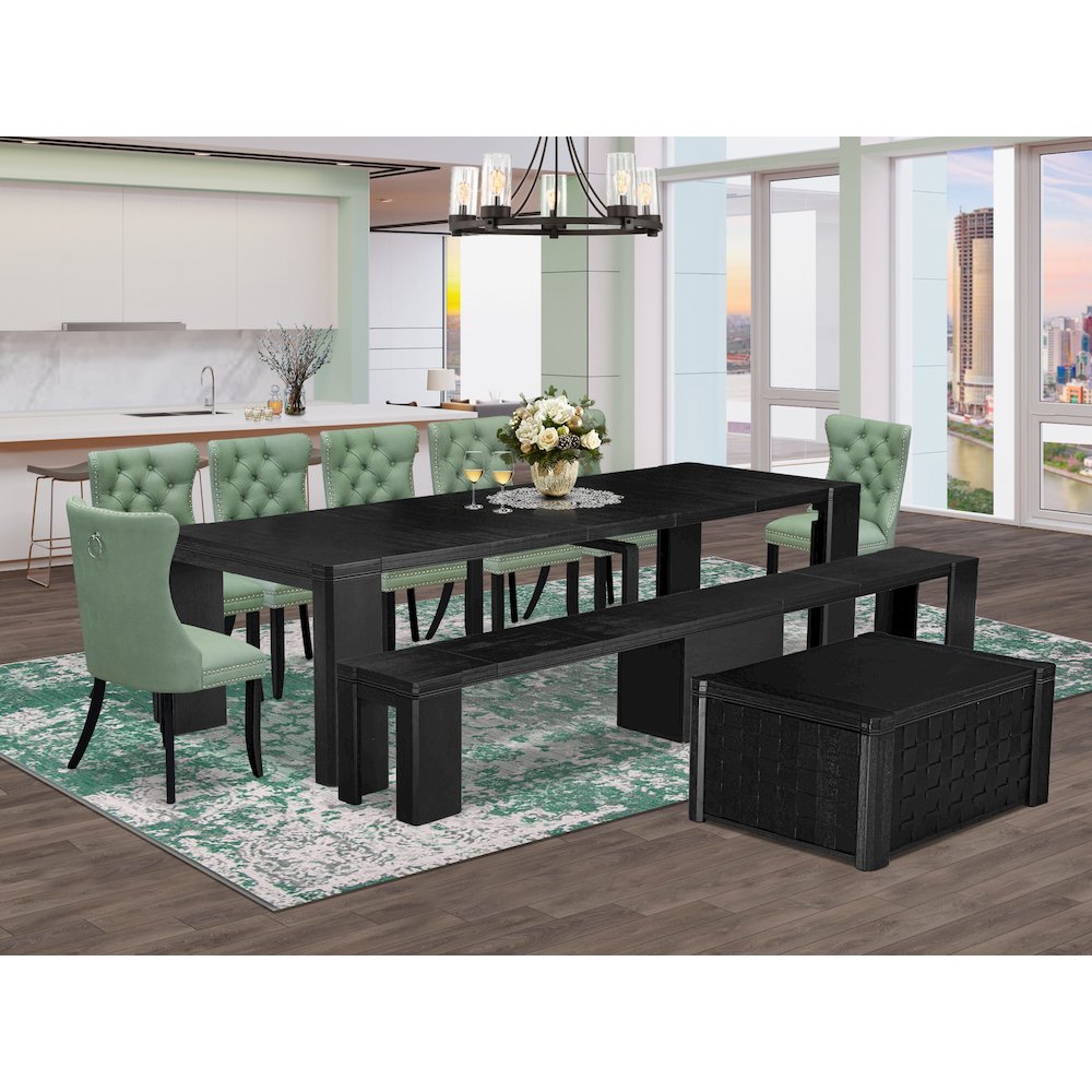 10-piece Dining Room Table Set a Rectangular Kitchen Table with a coffee Table. Picture 2