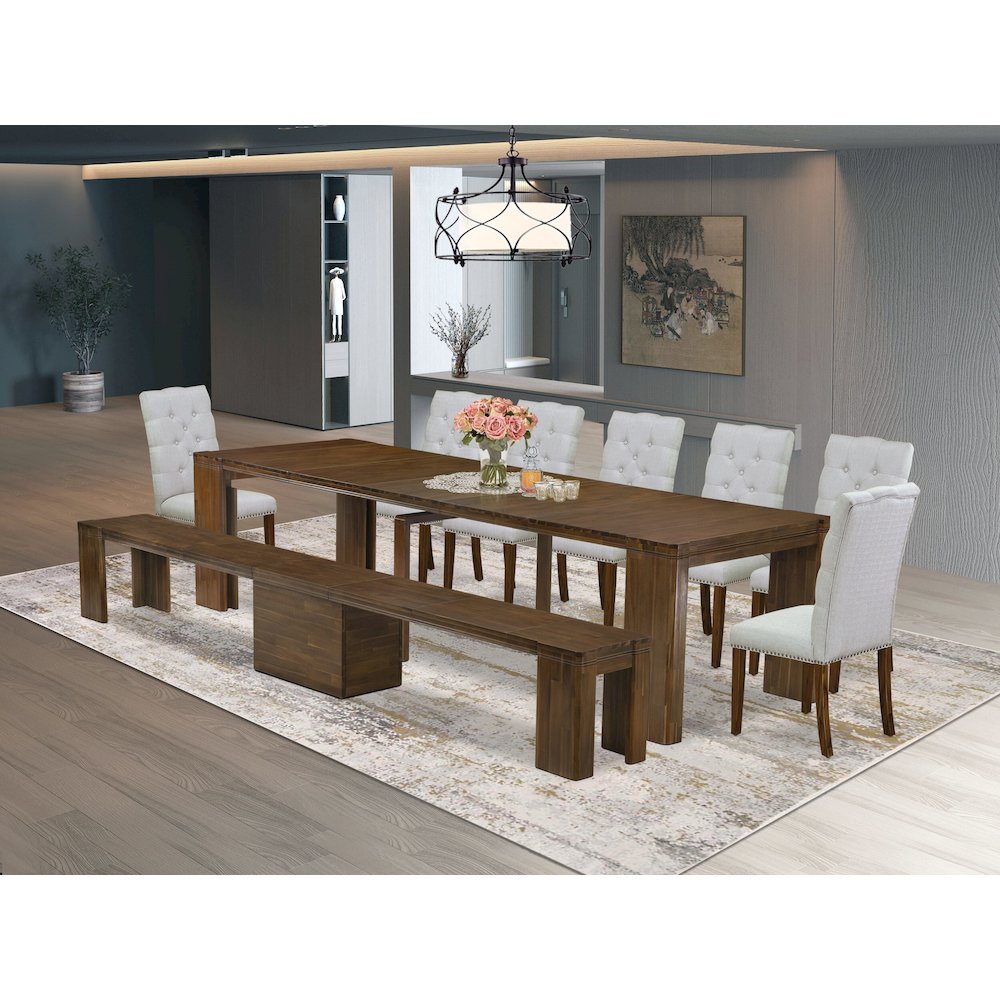 9 Pieces Extendable Dining Set Includes a Rectangle Kitchen Table. Picture 2