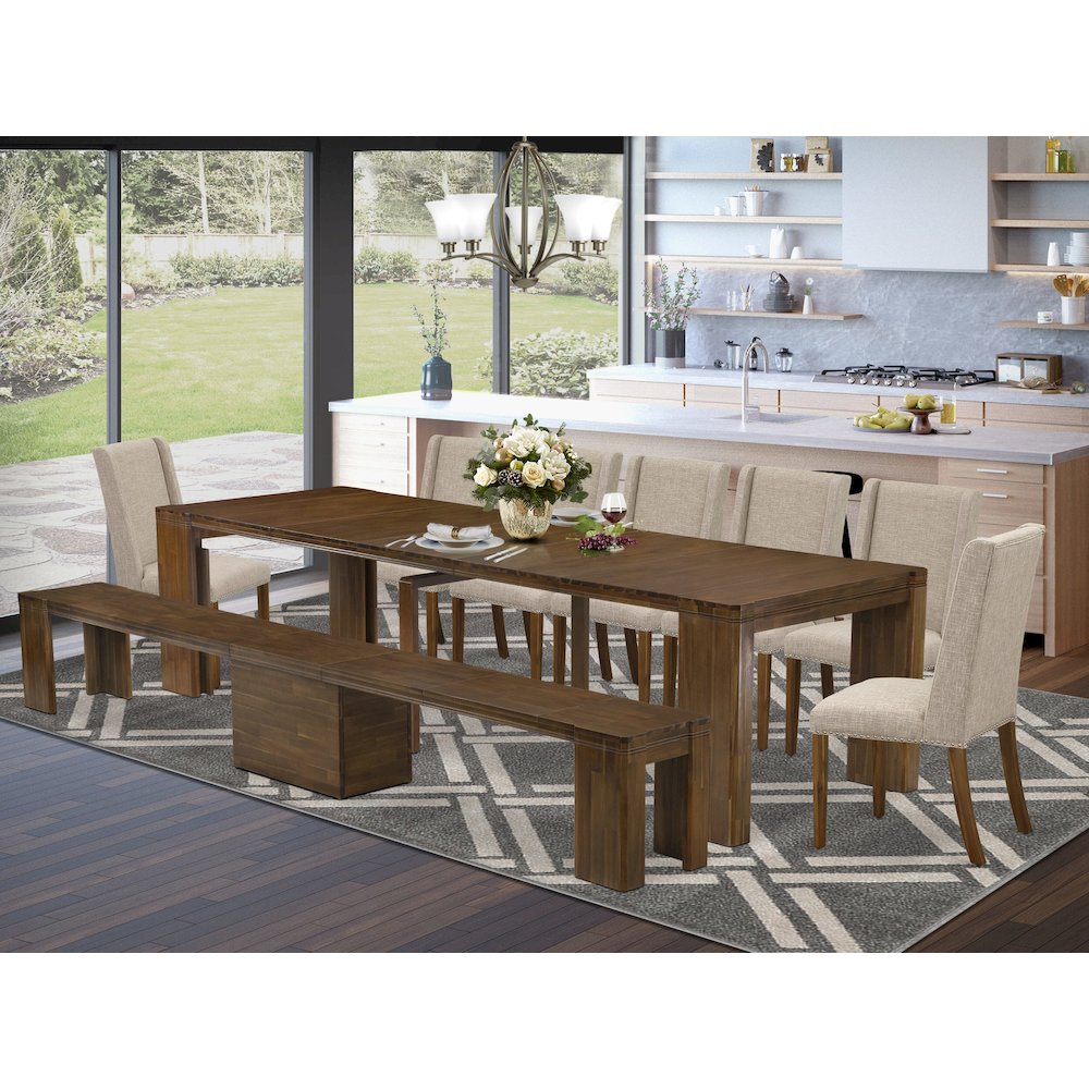 9 Pieces Extendable Dining Set Includes a Rectangle Kitchen Table. Picture 2