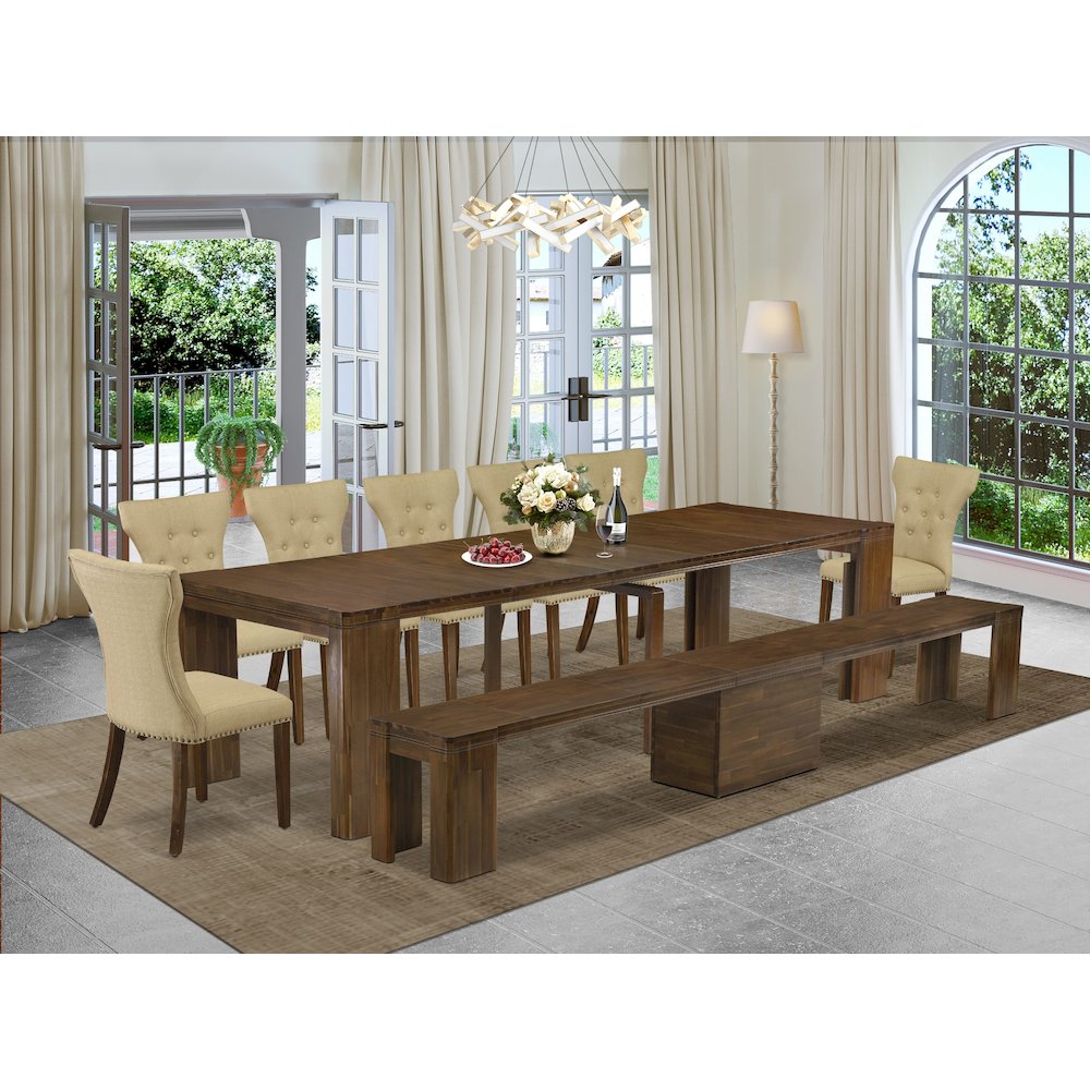 9 Pieces Extendable Dining Set Includes a Rectangle Kitchen Table. Picture 2