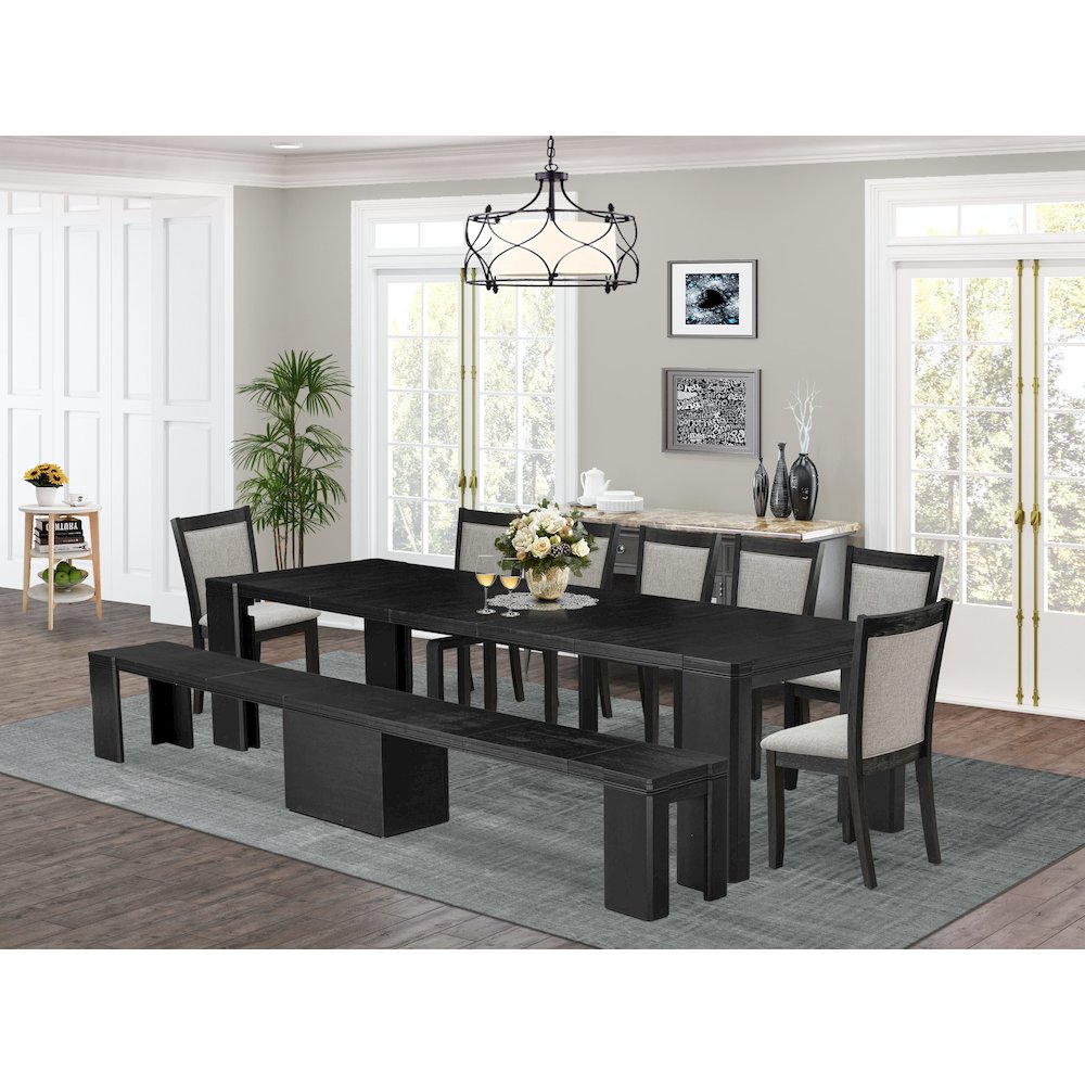 9-piece Dining Room Table Set a Rectangular Dining Table with wooden Benches. Picture 2