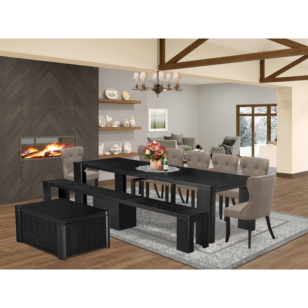 10-piece Dining Room Table Set a Rectangular Kitchen Table with a coffee Table. Picture 2