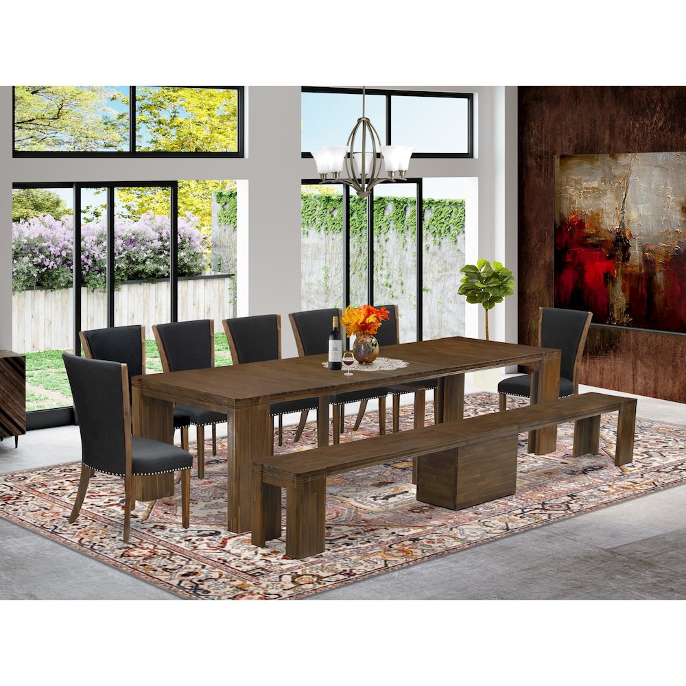 9 Pieces Extendable Dining Set Includes a Rectangle Kitchen Table. Picture 2