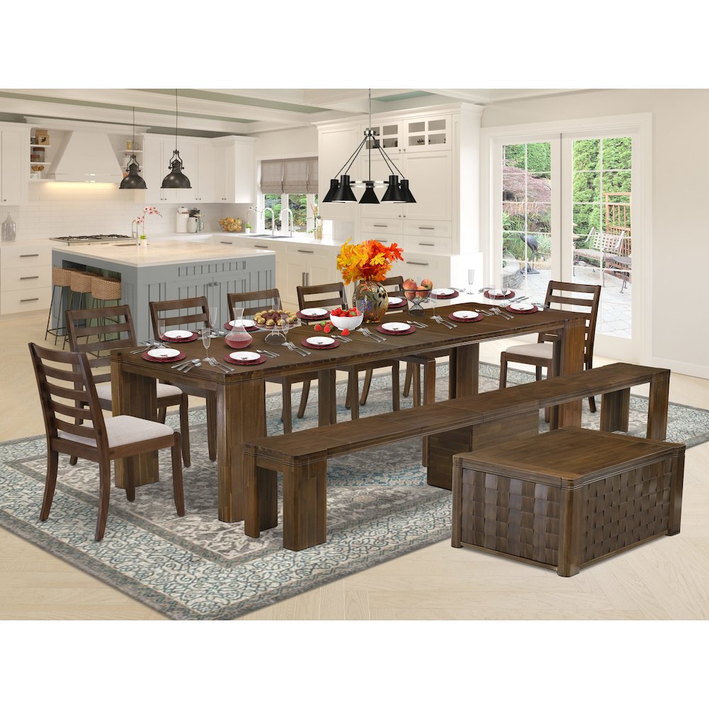10 Pieces Extendable Dining Set Includes 1 Rectangle Kitchen Table. Picture 2