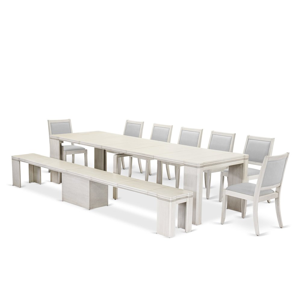 9 Pieces Extendable Dining Set, Antique White. Picture 18