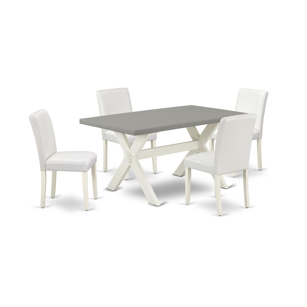 East West Furniture X096AB264-5 5-Piece Fashionable Modern Dining Table Set a Superb Cement Color Rectangular Dining Table Top and 4 Beautiful Pu Leather Dining Chairs with Stylish Chair Back, Linen W. Picture 1