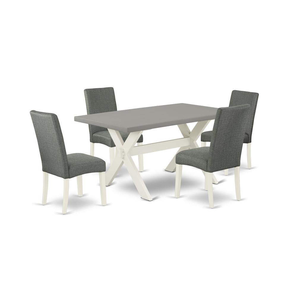 East West Furniture X096DR207-5 5-Pc Dining Room Set - 4 Dining Padded Chairs and 1 Modern Rectangular Cement Breakfast Table Top with High Chair Back - Linen White Finish. Picture 1