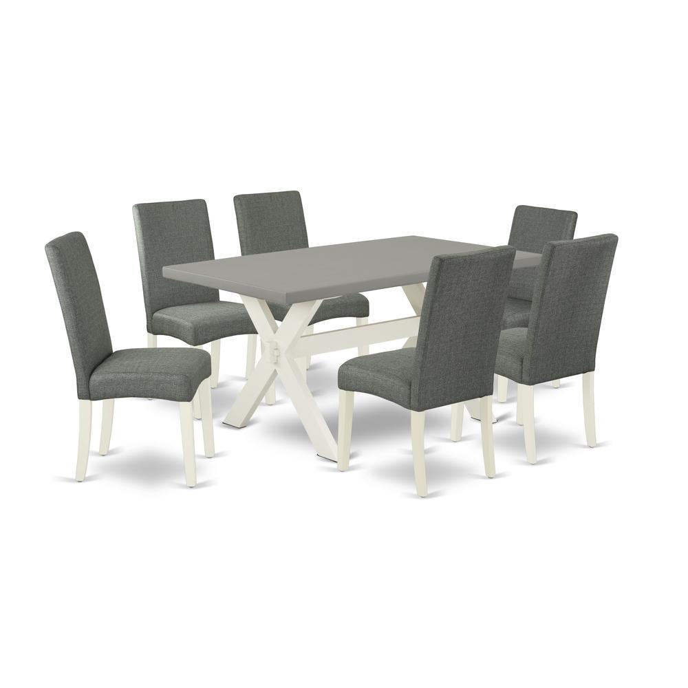 East West Furniture X096DR207-7 7-Pc Modern Dining Table Set - 6 Dining Room Chairs and 1 Modern Rectangular Cement Dining Room Table Top with High Chair Back - Linen White Finish. Picture 1