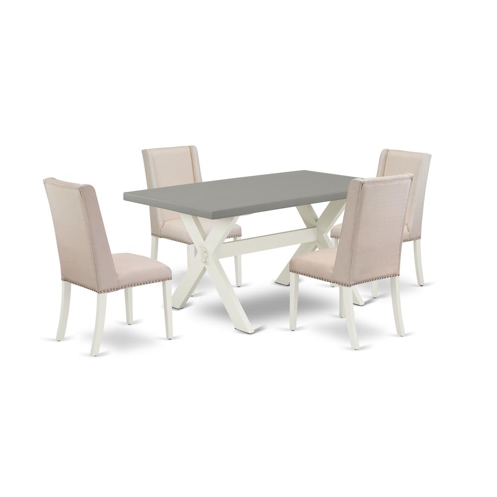 East West Furniture X096FL201-5 5-Piece Beautiful Rectangular Dining Room Table Set an Outstanding Cement Color Kitchen Table Top and 4 Attractive Linen Fabric Parson Chairs with Nail Heads and Stylis. Picture 1