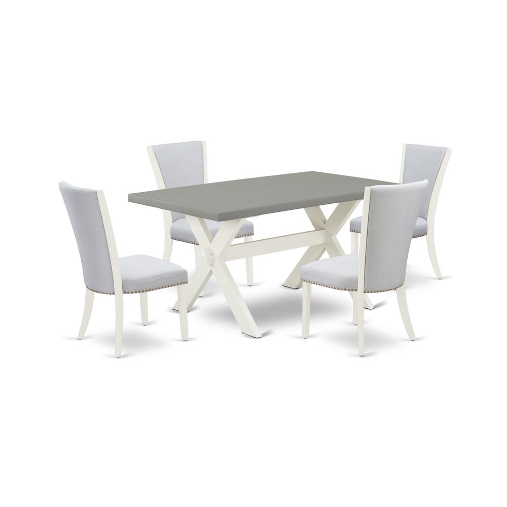 East West Furniture 5-Piece Dinette Set Includes 4 Mid Century Dining Chairs with Upholstered Seat and Stylish Back-Rectangular  Rectangular Dining Table - Cement and Wirebrushed Linen White Finish. Picture 1