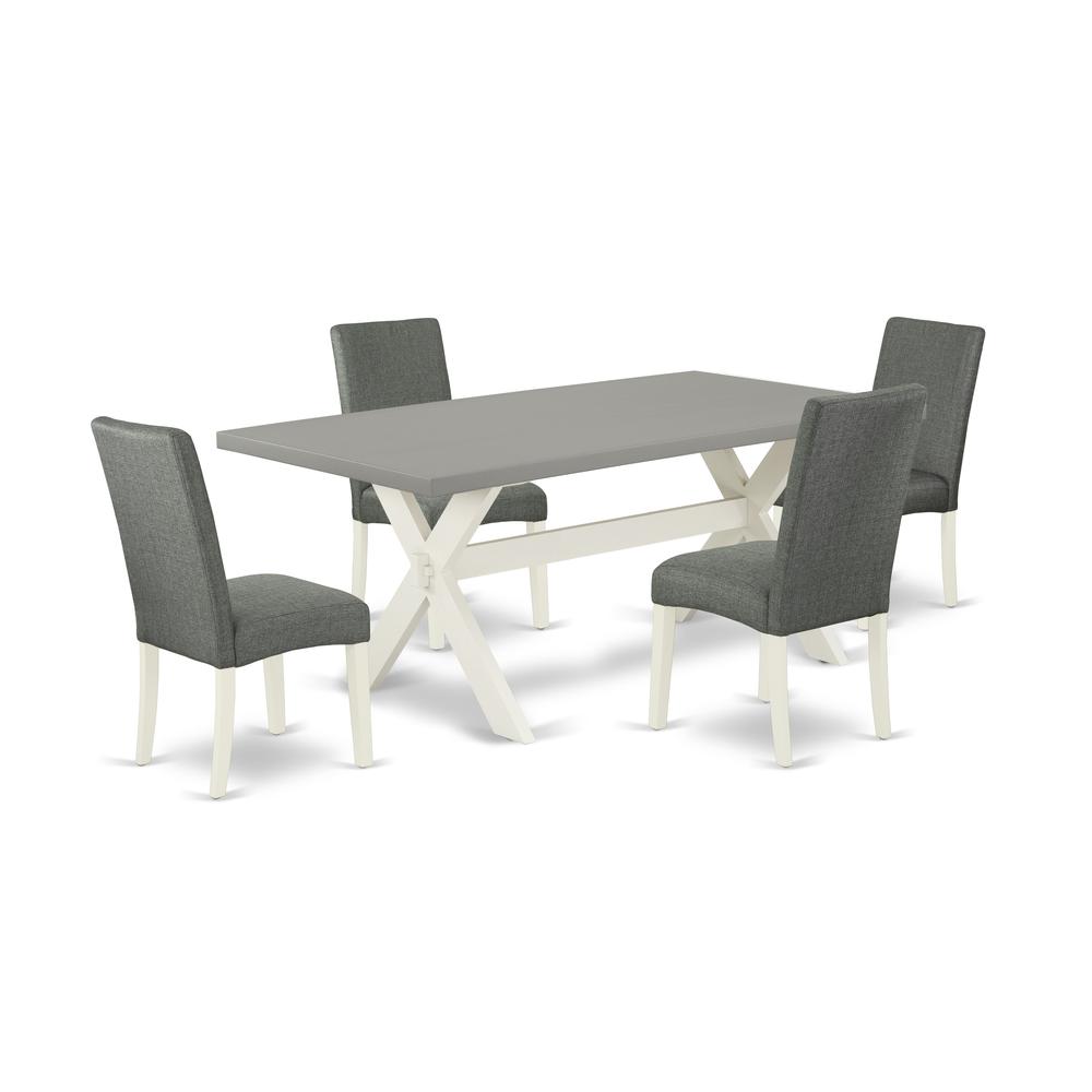 East West Furniture X097DR207-5 5-Pc Dining Table Set - 4 Dining Chairs and 1 Modern Rectangular Cement Dining Table Top with High Chair Back - Linen White Finish. Picture 1