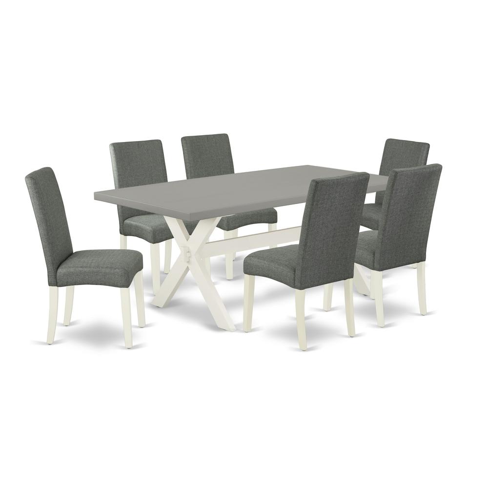 East West Furniture X097DR207-7 7-Pc Dining Table Set - 6 Upholstered Dining Chairs and 1 Modern Rectangular Cement Kitchen Dining Table Top with High Chair Back - Linen White Finish. Picture 1
