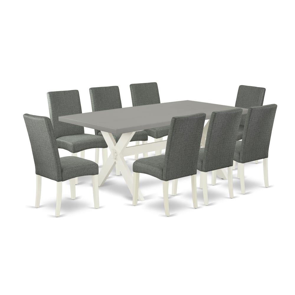 East West Furniture X097DR207-9 9-Pc Dinette Room Set - 8 Parson Chairs and 1 Modern Rectangular Cement Dining Table Top with High Chair Back - Linen White Finish. Picture 1