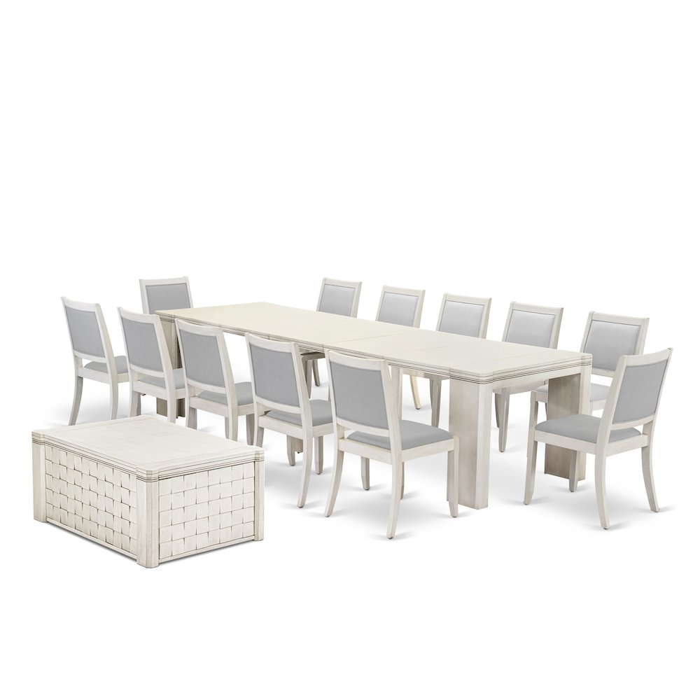 14 Pieces Extendable Dining Set, Antique White. Picture 22