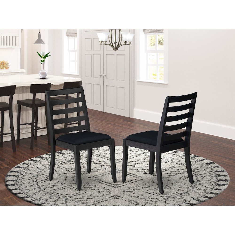 Dining Room Chair with Black Linen Fabric and upholstered back. Picture 2