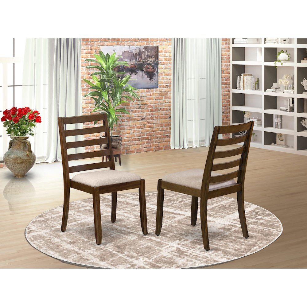 Dining Room Chair with Light Tan Linen Fabric and upholstered back. Picture 2
