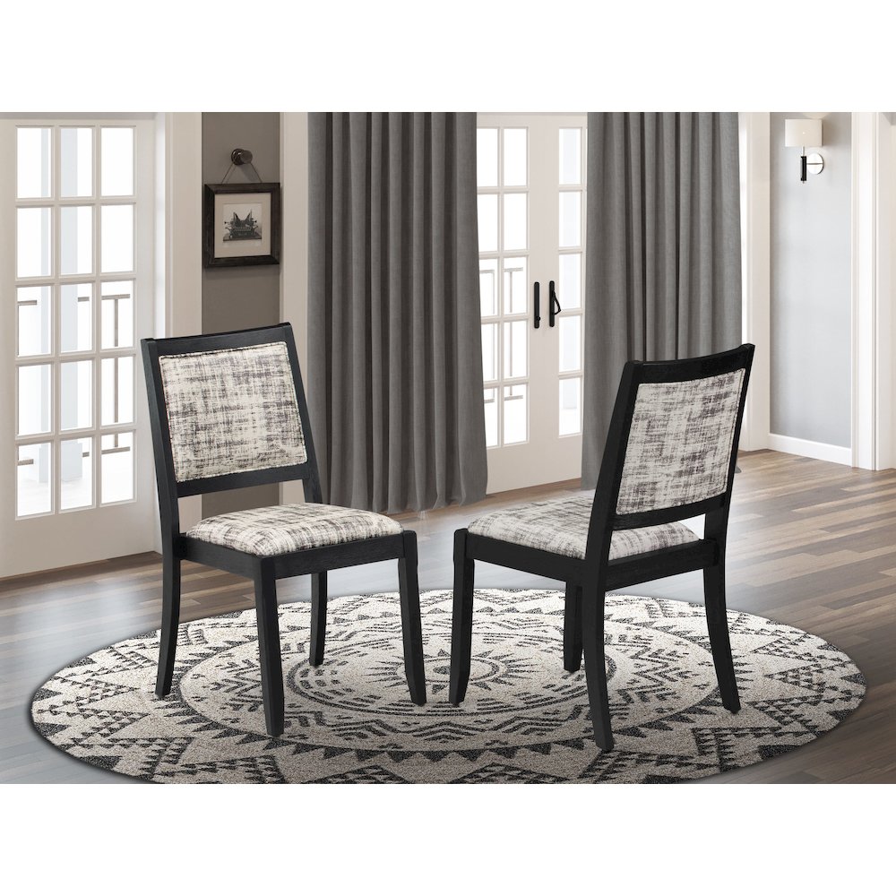 Dining Room Chair with White and Gray Pattern Faux Leather and upholstered back. Picture 2