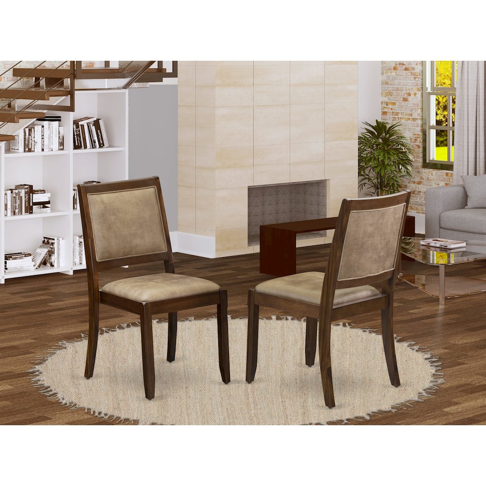 Dining Room Chair with brown textured Faux Leather and upholstered back. Picture 2