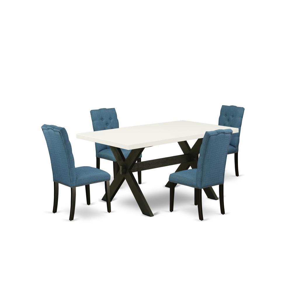 East West Furniture X626EL121-5 5-Piece Awesome Dinette Set a Good Linen White Wood Dining Table Top and 4 Amazing Linen Fabric Kitchen Chairs with Nail Heads and Button Tufted Chair Back, Wire Brushe. Picture 1