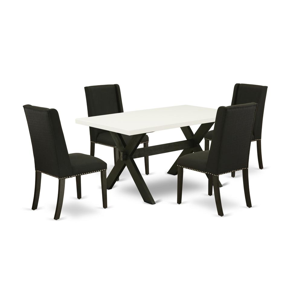 East West Furniture 5-Piece Mid Century Dining Table Set Included 4 Dining Chairs Upholstered Nails Head Seat and Stylish Chair Back and Rectangular Table with Linen White Dining Table Top - Wire Brus. Picture 1
