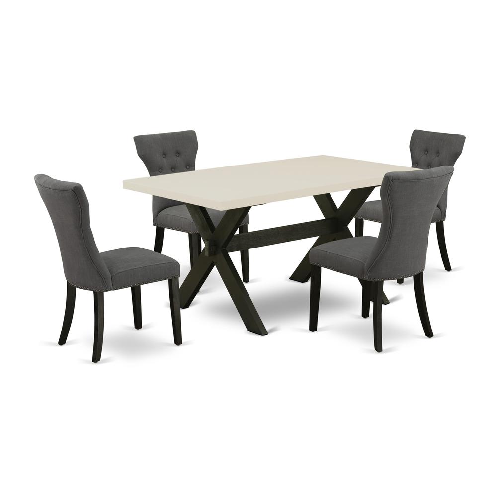 X626GA650-5 5-Pc Dining Table Set Included 4 Parson chairs Upholstered Seat and High Button Tufted Chair Back and Rectangular Table with Linen White Dining Table top (Black Finish). Picture 1
