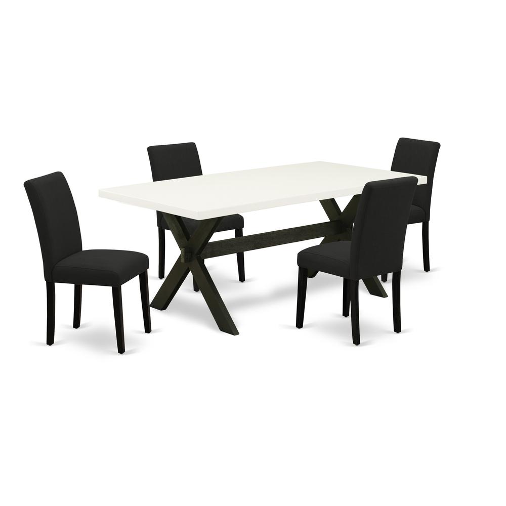 East West Furniture 5-Pc Kitchen Table Set Includes 4 Dining Chairs with Upholstered Seat and High Back and a Rectangular Wood Dining Table - Black Finish. Picture 1
