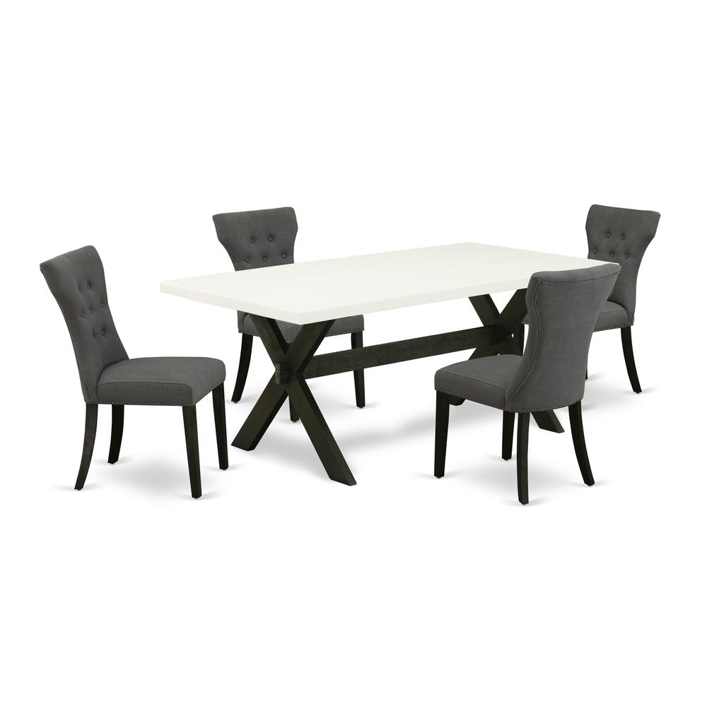 East West Furniture 5-Piece Rectangular Dining Table Set Included 4 kitchen parson chairs Upholstered Seat and High Button Tufted Chair Back and Rectangular Dining Table with Linen White Dinette Table. Picture 1