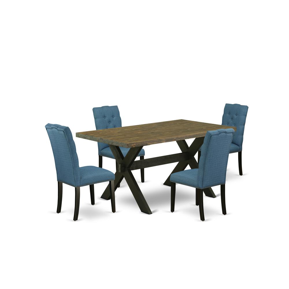 East West Furniture X676EL121-5 5-Piece Awesome Dining Table Set an Excellent Distressed Jacobean Dining Table Top and 4 Beautiful Linen Fabric Kitchen Chairs with Nail Heads and Button Tufted Chair B. Picture 1