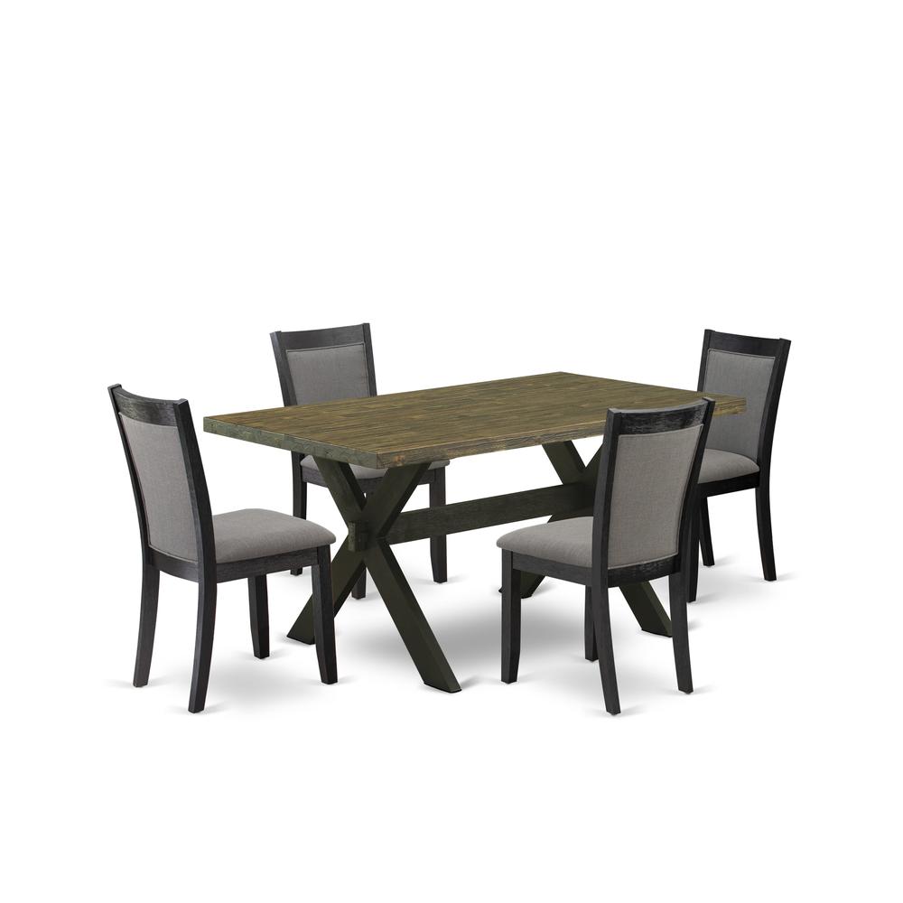 X676MZ650-5 5 Piece Table Set - Distressed Jacobean Dinner Table with 4 Dark Gotham Grey Dining Chairs - Wire Brushed Black Finish. Picture 1