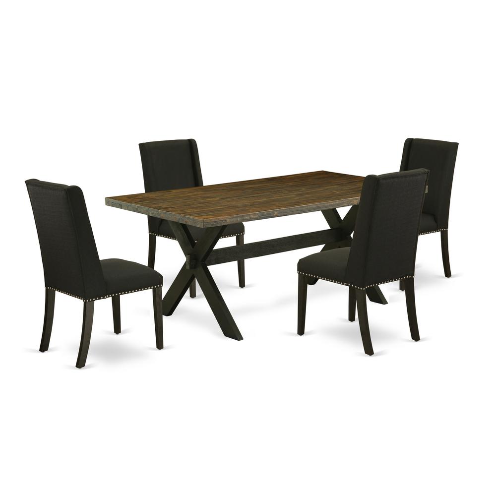 East West Furniture 5-Piece Dining room Set Included 4 Parson Dining chairs Upholstered Seat and Stylish Chair Back and Rectangular Mid Century Dining Table with Distressed Jacobean Dining Table Top -. Picture 1