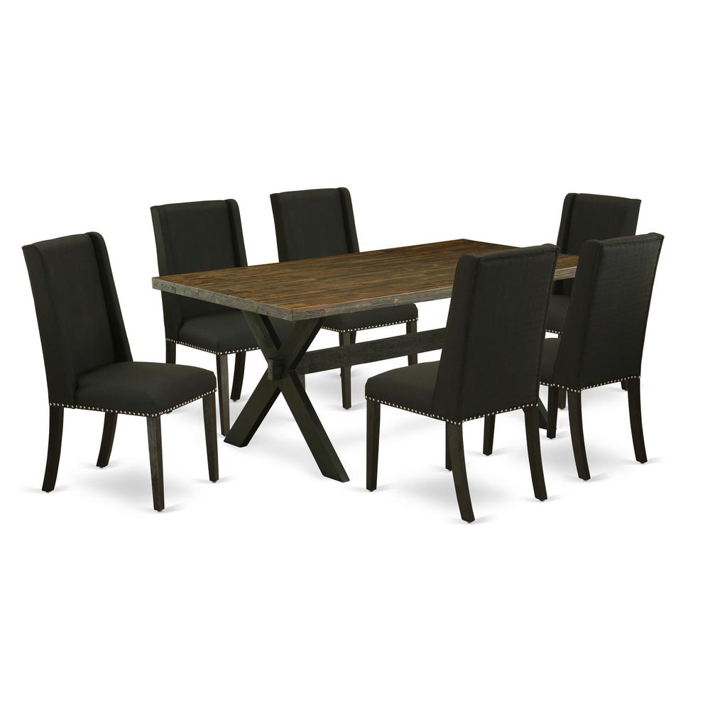 East West Furniture X677FL624-7 - 7-Piece Small Dining Table Set - 6 Parson Chairs and Small Rectangular Table Solid Wood Structure. Picture 1