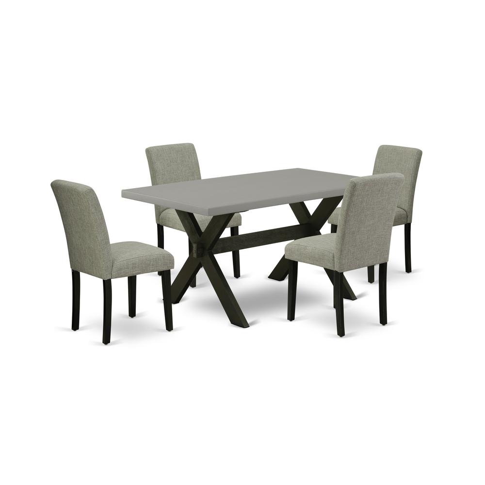 East West Furniture X696AB106-5 5-Pc Modern Dining Table Set - 4 Parson Dining Chairs and 1 Modern Rectangular Cement Kitchen Table Top with High Chair Back - Linen White Finish. Picture 1