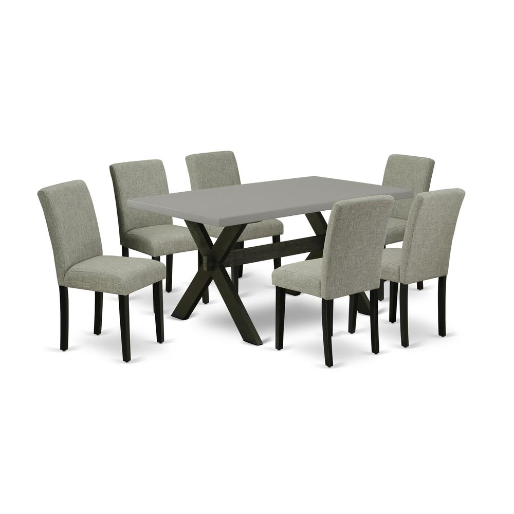 East West Furniture X696AB106-7 7-Pc Dinette Room Set - 6 Mid Century Dining Chairs and 1 Modern Rectangular Cement Dining Table Top with High Chair Back - Linen White Finish. Picture 1