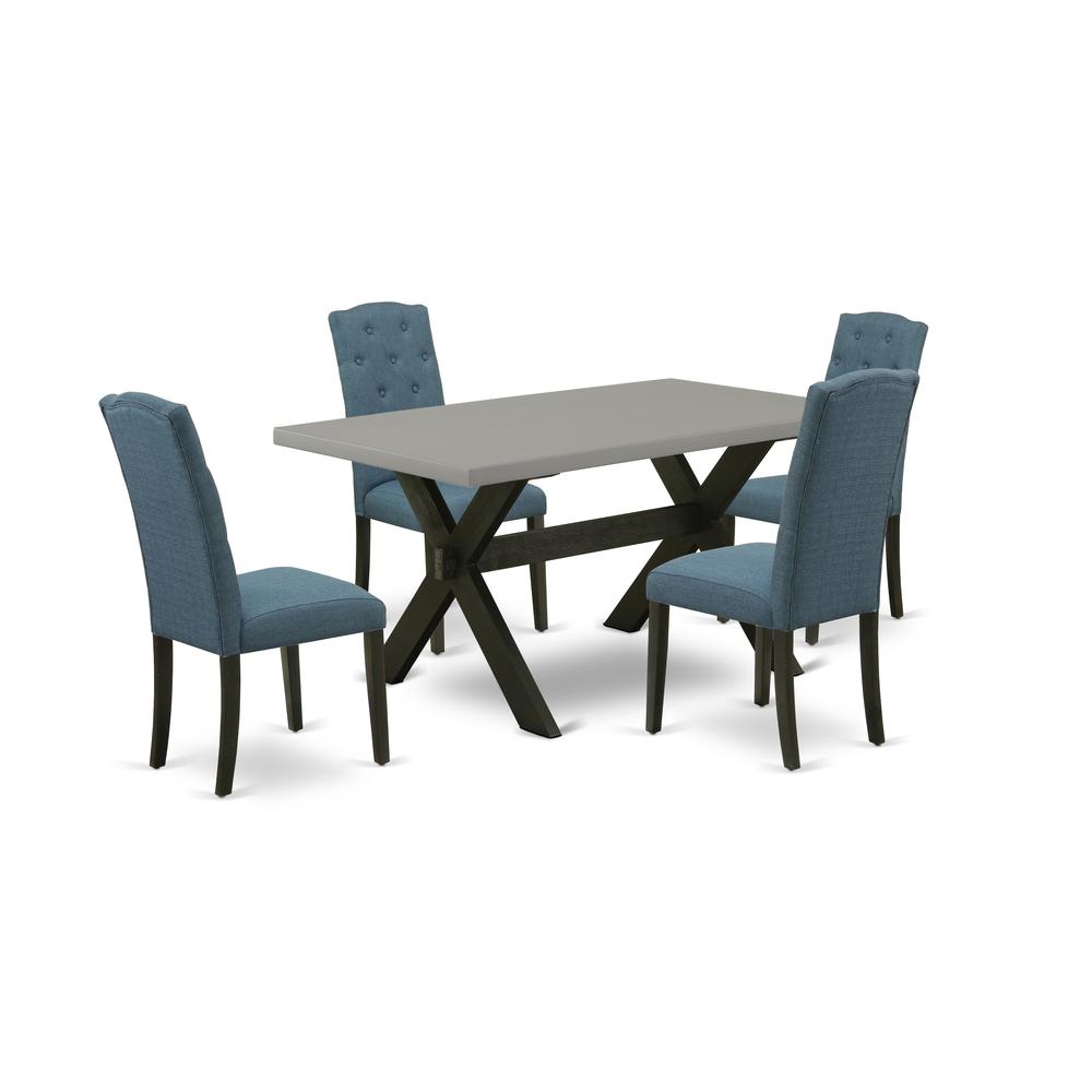 East West Furniture X696CE121-5 5-Pc Kitchen Dining Room Set - 4 Dining Padded Chairs and 1 Modern Cement Kitchen Table Top with Button Tufted Chair Back - Wire Brushed Black Finish. Picture 1