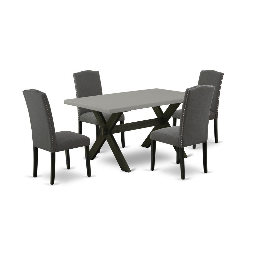 East West Furniture X696EN120-5 5-Pc Kitchen Table Set - 4 Dining Room Chairs and 1 Modern Rectangular Cement Dining Room Table Top with High Stylish Chair Back - Linen White Finish. Picture 1