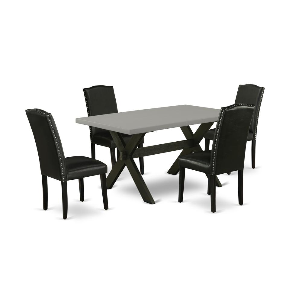 East West Furniture X696EN169-5 5-Pc Dining Room Table Set - 4 Kitchen Chairs and 1 Modern Cement Kitchen Dining Table Top with High Stylish Chair Back – Wire Brushed Black Finish. Picture 1