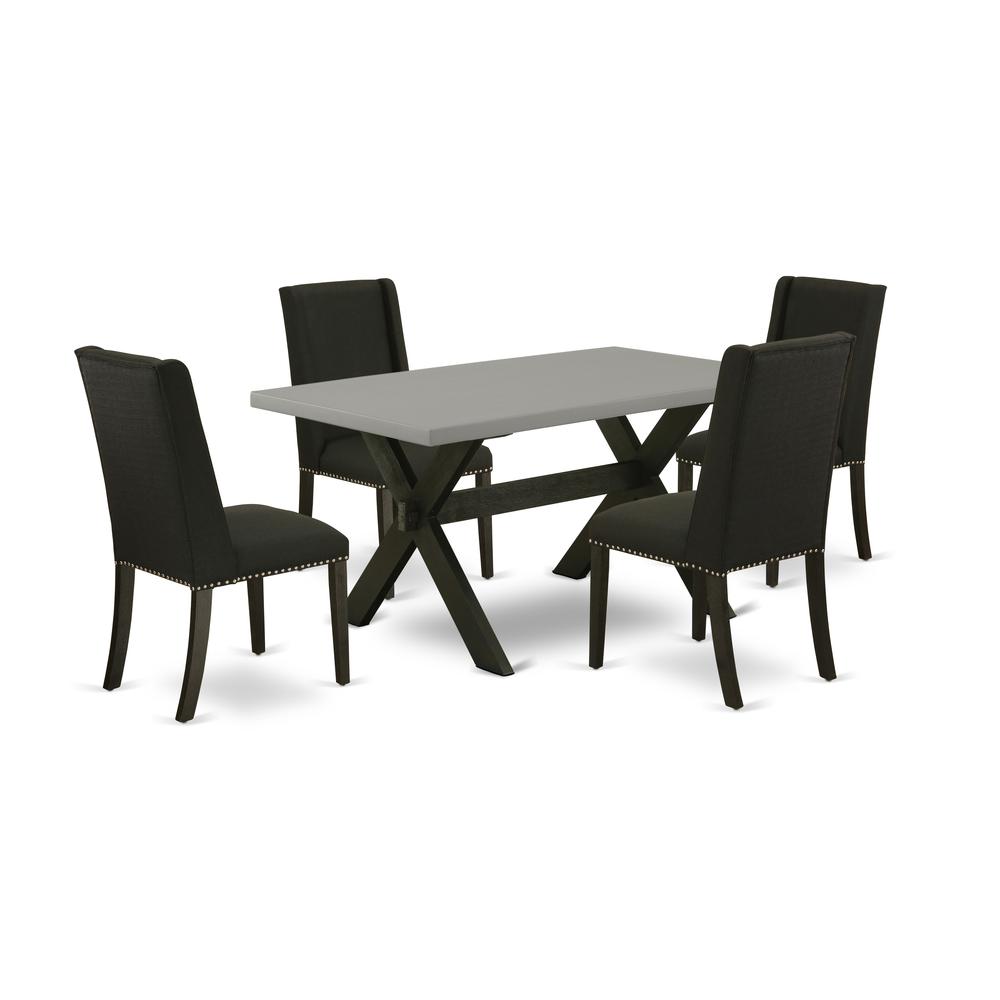East West Furniture 5-Pc Dining Table Set Included 4 Dining Chair Upholstered Nails Head Seat and Stylish Chair Back and rectangular dining Dining Table with Cement Color Kitchen Table Top - Black Fin. Picture 1