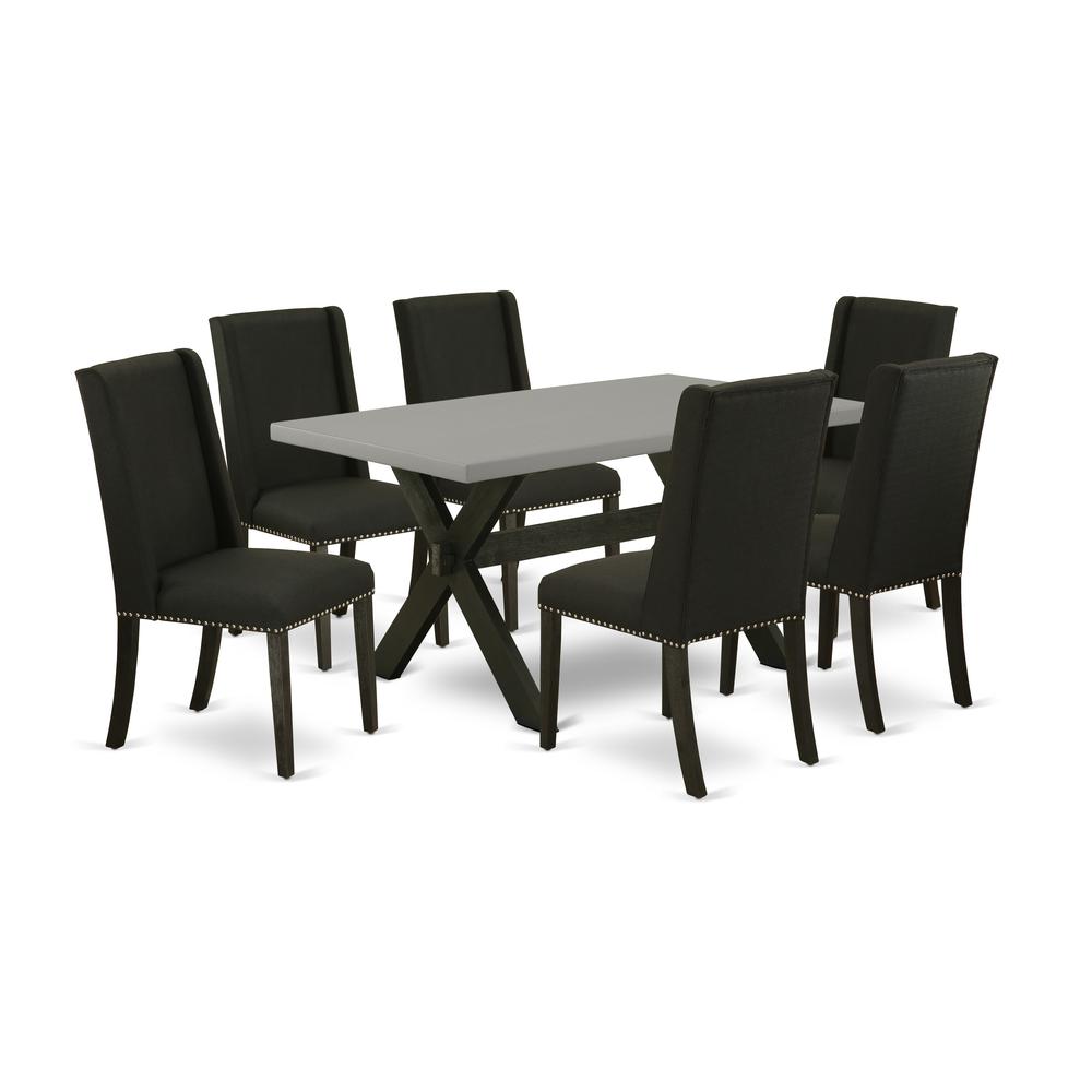 East West Furniture X696FL624-7 - 7-Piece Modern Dining Table Set - 6 Padded Parson Chair and a Wood Dining Table Solid Wood Frame. Picture 1