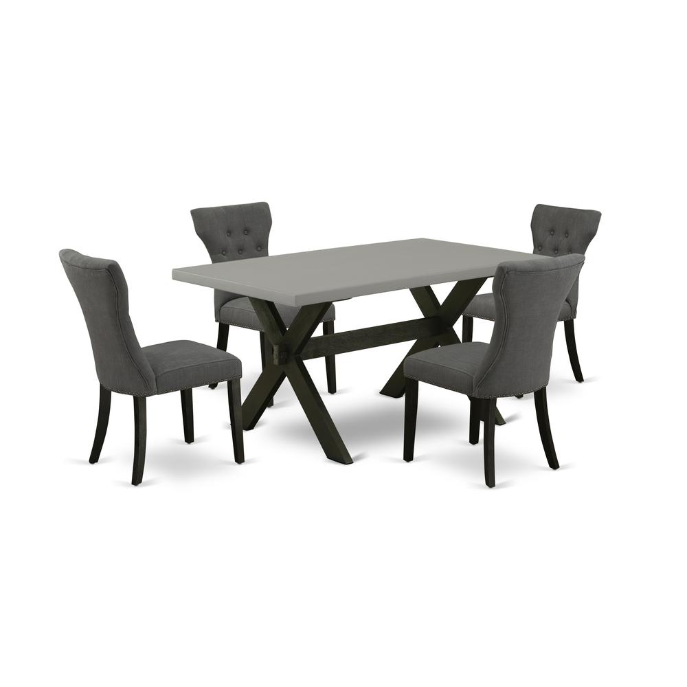 East West Furniture 5-Piece Dining Set Included 4 Dining chairs Upholstered Seat and High Button Tufted Chair Back and Rectangular Table with Cement Color Dining Table Top - Black Finish. Picture 1