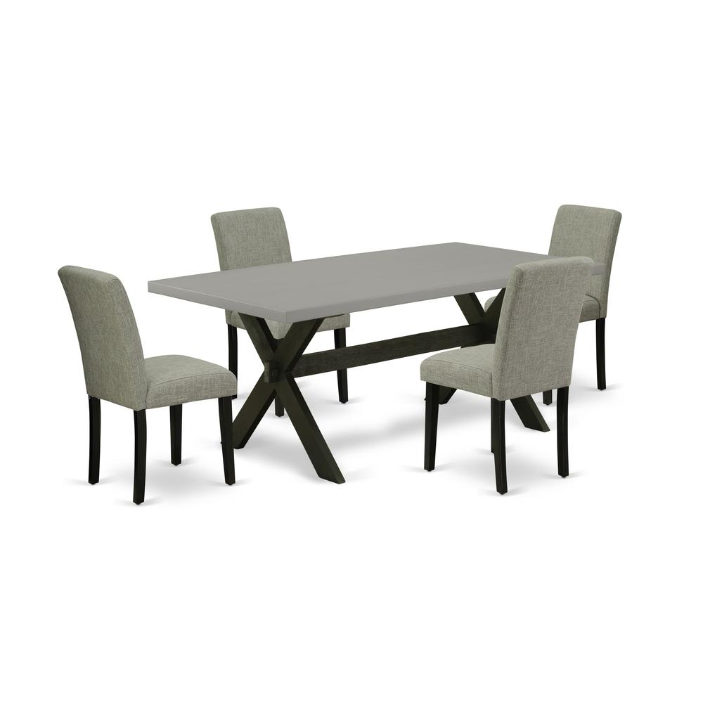 East West Furniture X697AB106-5 5-Pc Dinette Room Set - 4 Upholstered Dining Chairs and 1 Modern Rectangular Cement Breakfast Table Top with High Chair Back - Wire Brushed Black Finish. Picture 1
