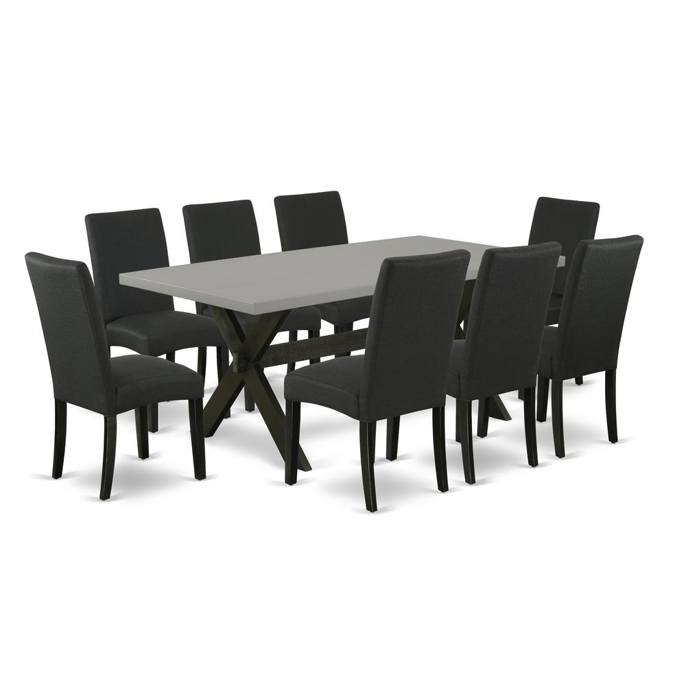 East West Furniture X697DR124-9 - 9-Piece Kitchen Table Set - 8 Parson Dining Chairs and Kitchen Dining Table Hardwood Frame – Button Tufted Back & Linen White Finish. Picture 1