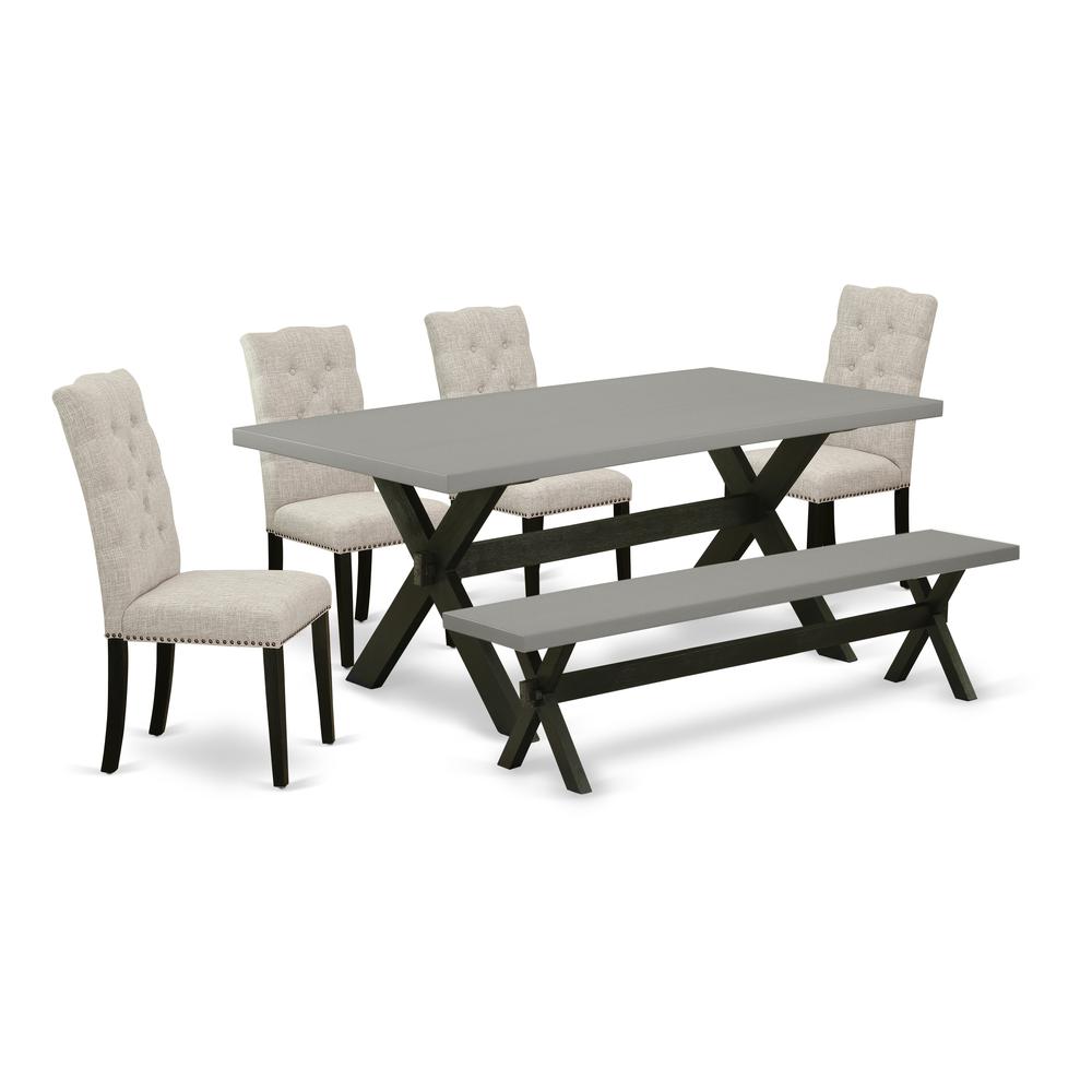 East West Furniture X697EL635-6 - 6-Piece Small Dining Table Set - 4 Dining Chairs, a Beautiful Bench and a Rectangular Dinner Table Hardwood Structure. Picture 1