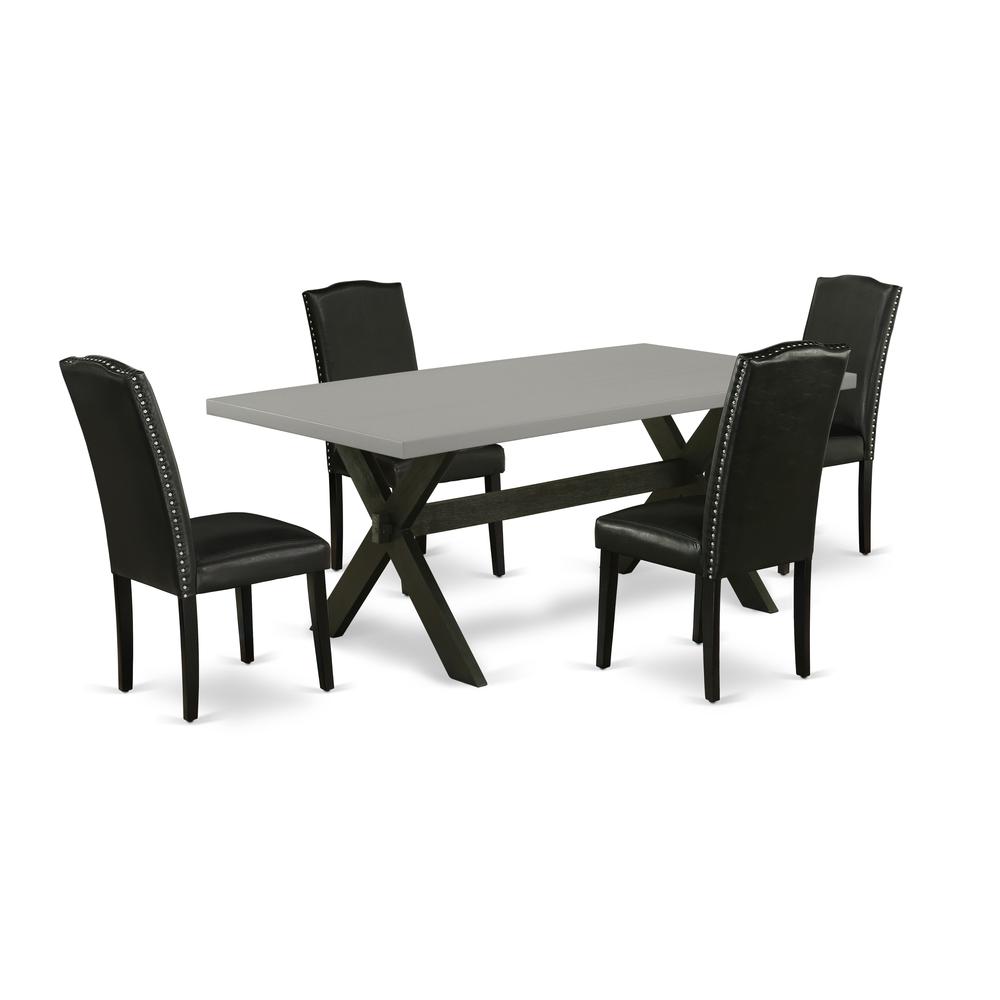 East West Furniture X697EN169-5 5-Pc Dining Room Set - 4 Padded Parson Chairs and 1 Modern Rectangular Cement Dining Room Table Top with High Stylish Chair Back - Wire Brushed Black Finish. Picture 1