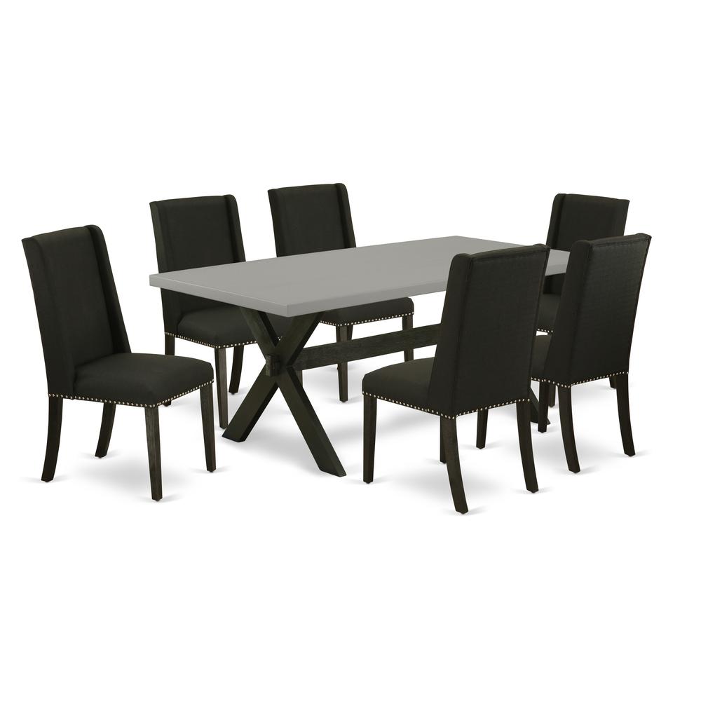 East West Furniture X697FL624-7 - 7-Piece Dining Room Set - 6 Parson Chairs and a Rectangular Wood Table Solid Wood Frame. Picture 1