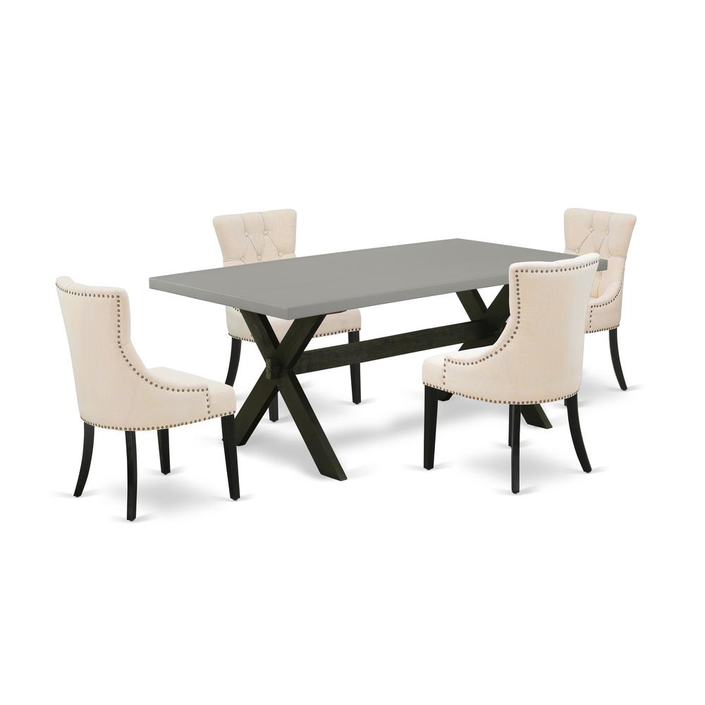 East West Furniture X697FR102-5 5-Pc Dining Set - 4 Mid Century Dining Chairs and 1 Modern Cement Dining Room Table Top with Button Tufted Chair Back - Wire Brushed Black Finish. Picture 1