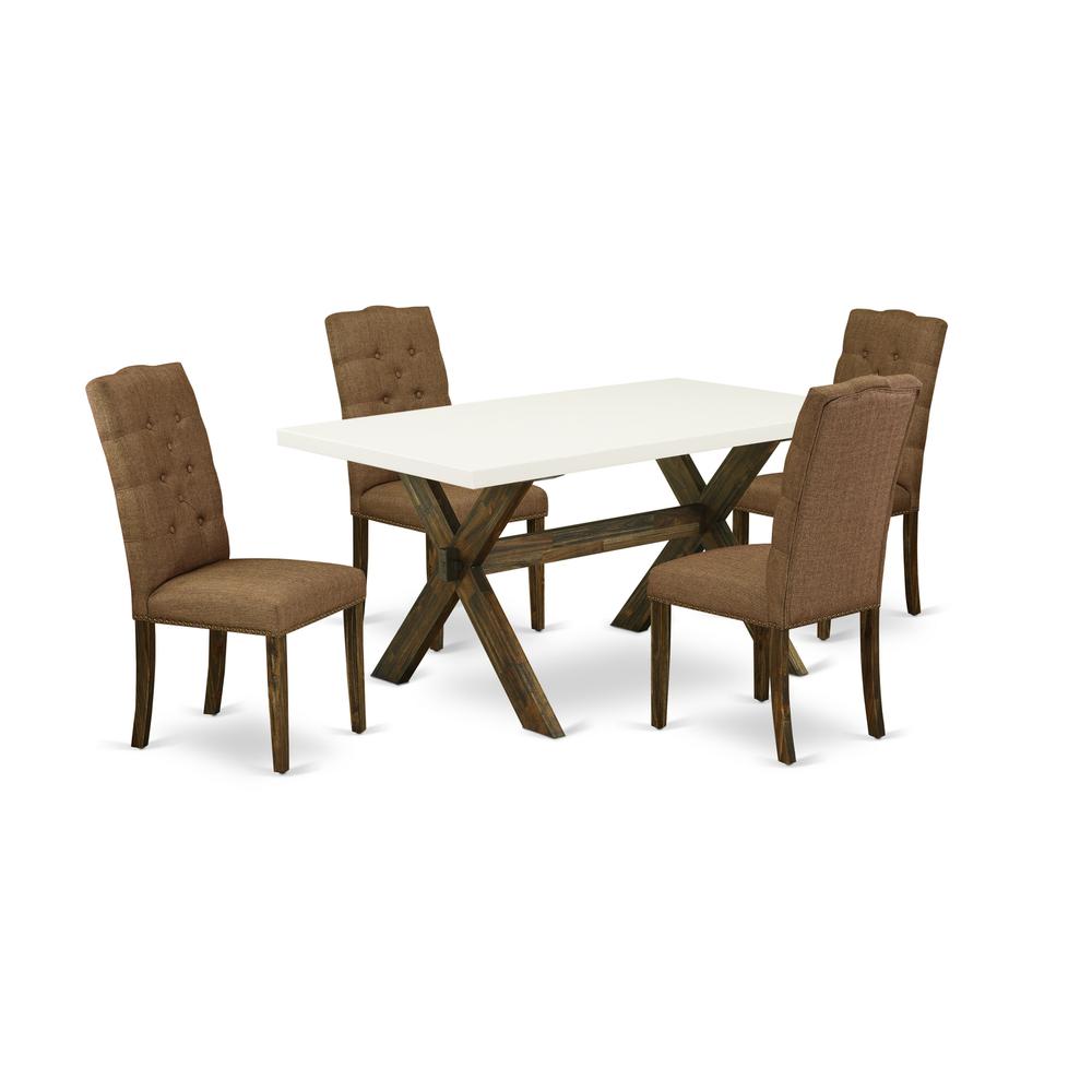 East West Furniture 5-Piece Rectangular Dining Table Set Included 4 Parson chairs Upholstered Seat and High Button Tufted Chair Back and Rectangular Dining  Table with Linen White Dining Table Top - D. Picture 1