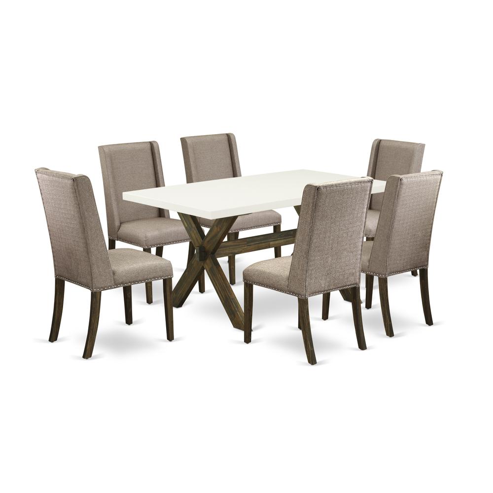 East West Furniture X726FL716-7 - 7-Piece a Rectangular Dining Table Set - 6 Dining Chairs and Kitchen Dining Table Solid Wood Frame. Picture 1
