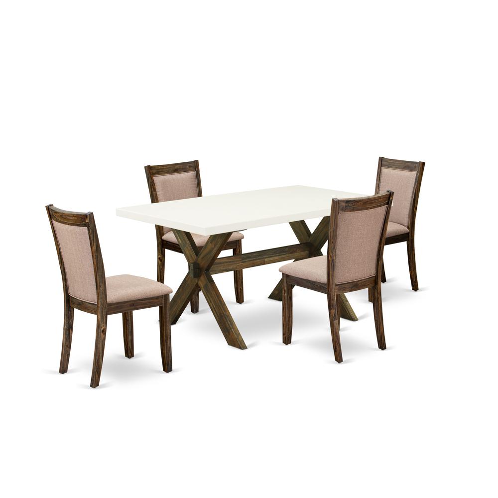 X726MZ716-5 5 Pc Modern Dining Set - A Table with Trestle Base and 4 Modern Chairs For Dining Room - Distressed Jacobean Finish. Picture 1