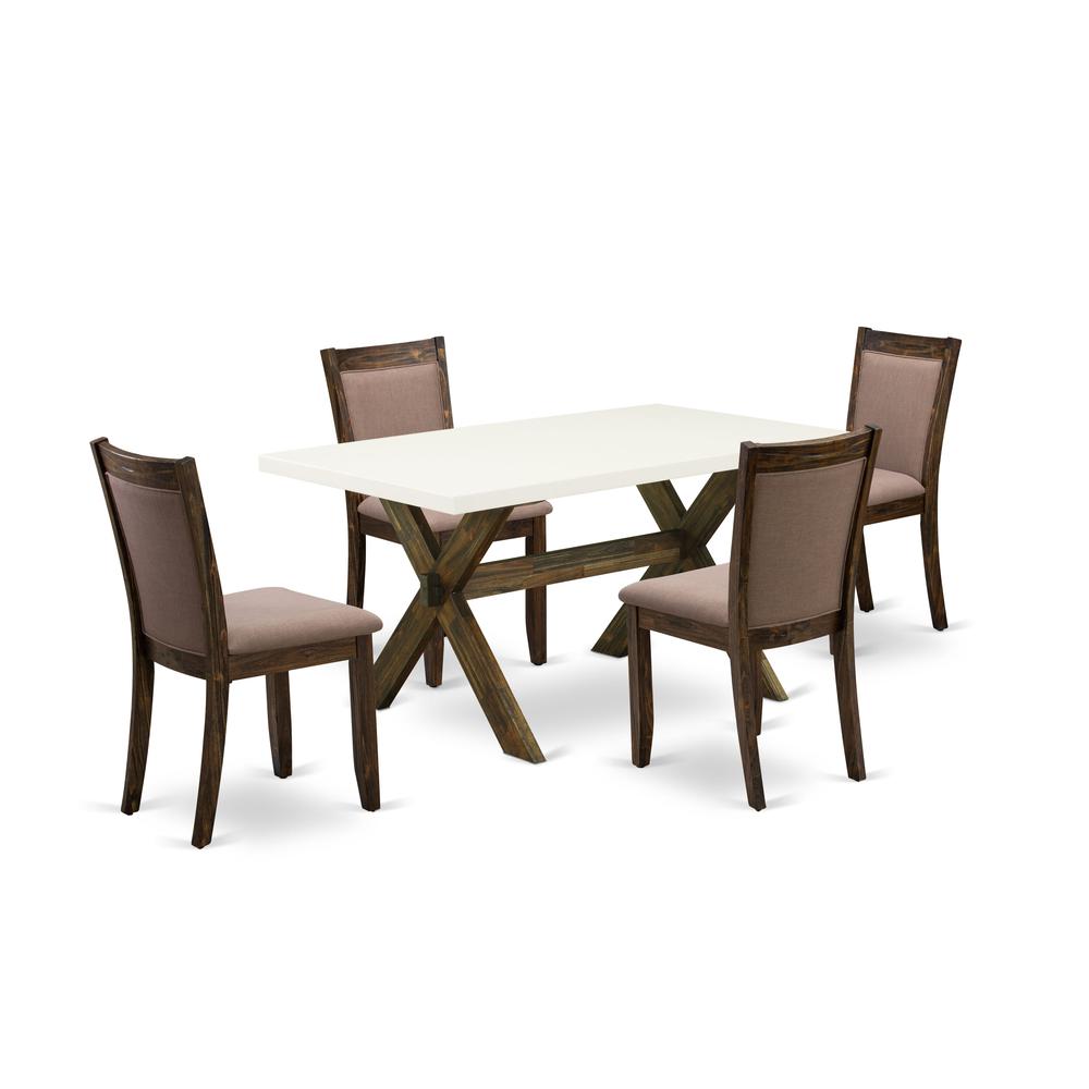 X726MZ748-5 - 5-Pc Dining Room Table Set - 4 Dining Chairs and 1 Kitchen Dining Table (Distressed Jacobean Finish). Picture 1
