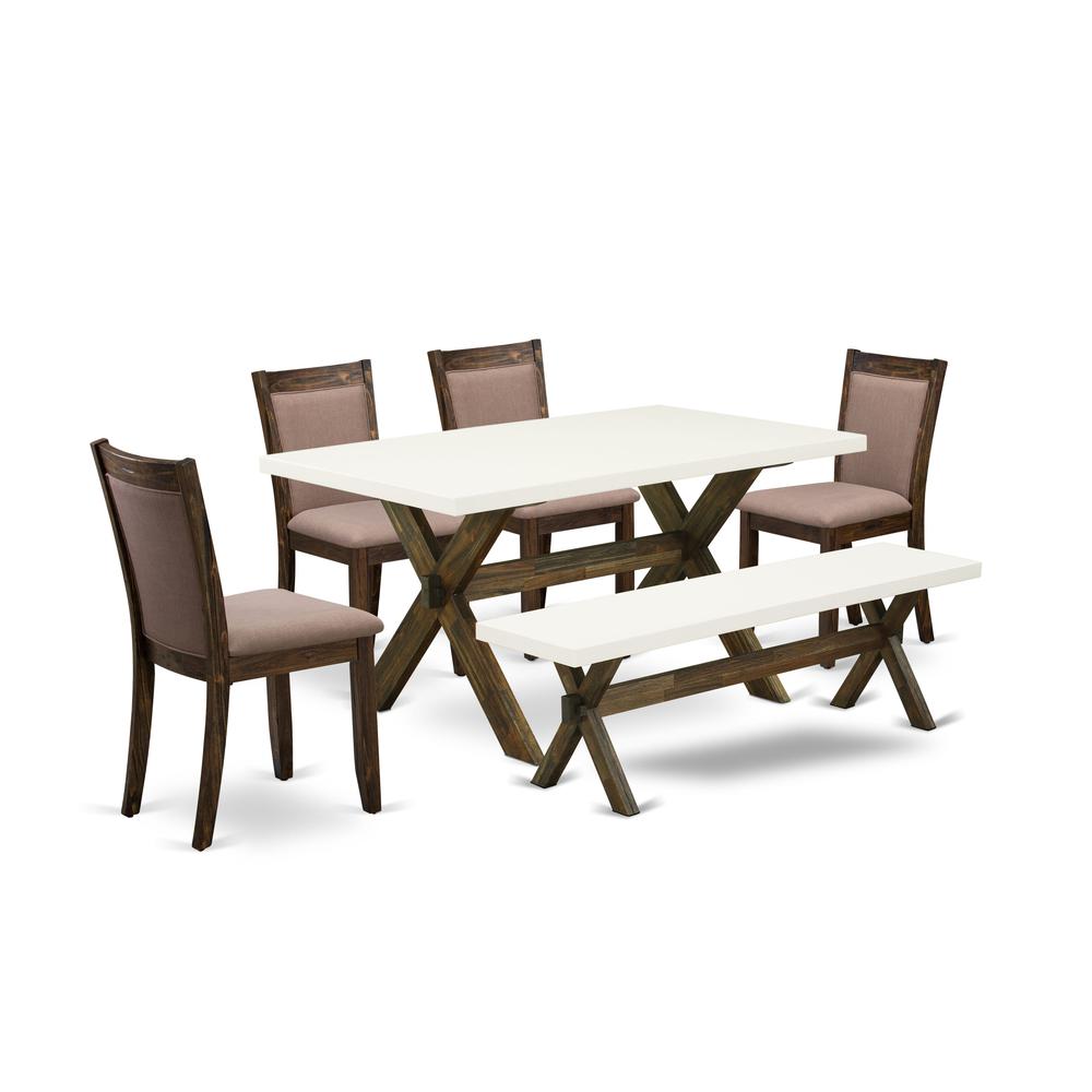X726MZ748-6 - 6-Pc Dining Set - 4 Dining Chairs, a Wood Bench and 1 Modern dining room table - Linen White Finish. Picture 1